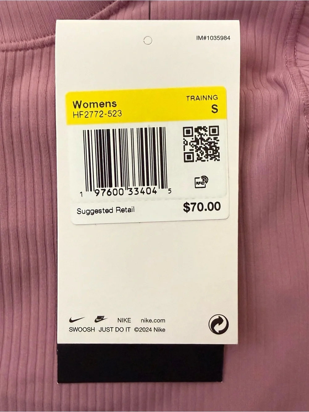 Nike Zenvy Mauve Ribbed Short Sleeve Crop Top NWT